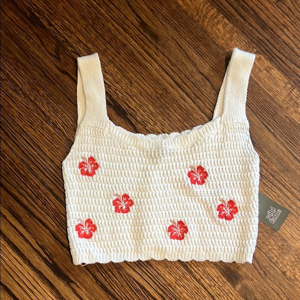 Wild Fable White Knit Top with Red Accents